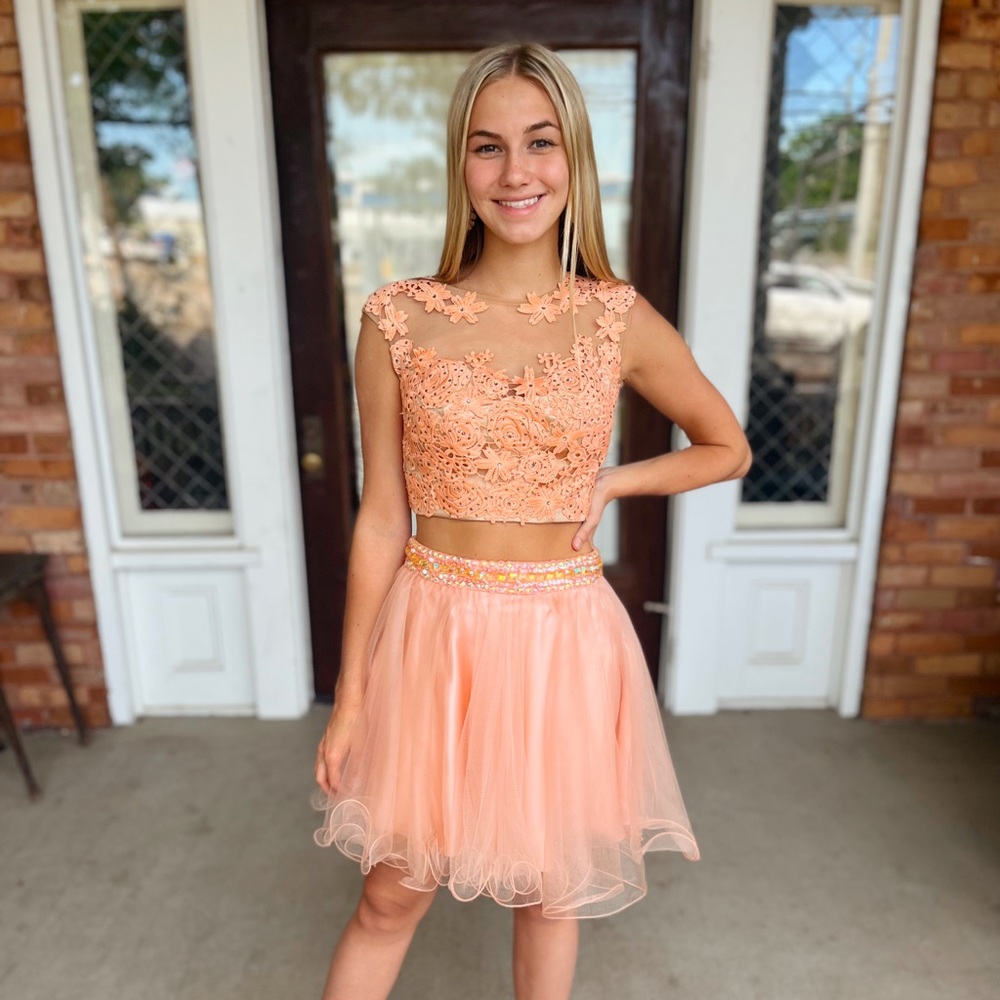 *SALE* coral beaded two piece short dress - originally $349
